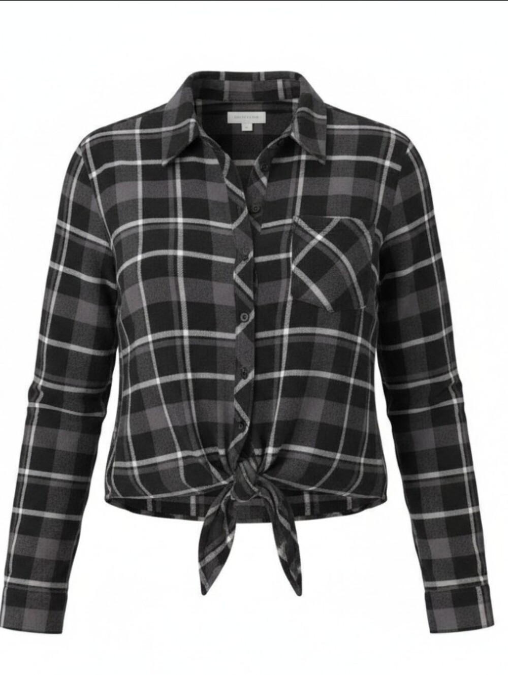 Canyon River Blues Black and Gray Plaid Tie-Front Button-Up Shirt- Large